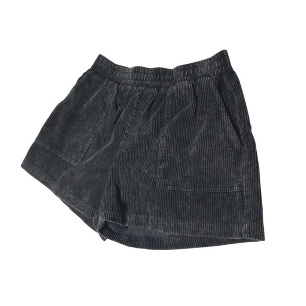 Entro Corduroy Pull On Shorts Black Elastic Waist Patch Pocket Casual - Picture 4 of 7